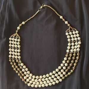 Indian Multi Strand Faux Pearl Necklace, with white and metal beads